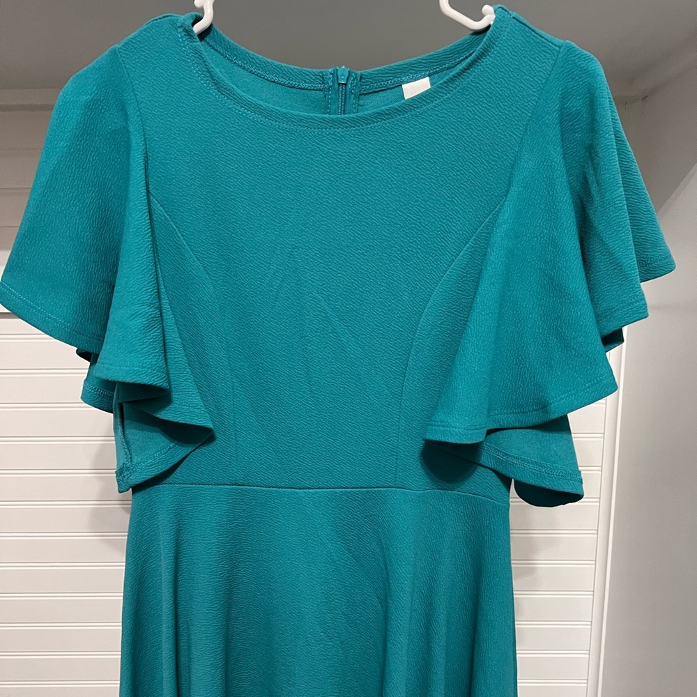 Teal flutter sleeve dress